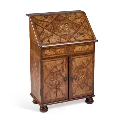 Lot 744 - AN 18TH CENTURY WALNUT AND MARQUETRY BUREAU