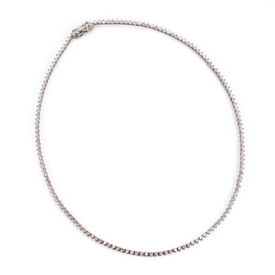 Lot 901 - A PLATINUM DIAMOND LINE NECKLACE