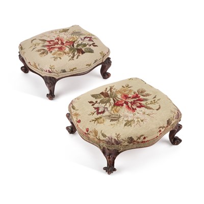 Lot 294 - TWO VICTORIAN NEEDLEWORK UPHOLSTERED FOOTSTOOLS