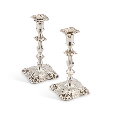 Lot 416 - A PAIR OF EARLY VICTORIAN SILVER TAPERSTICKS