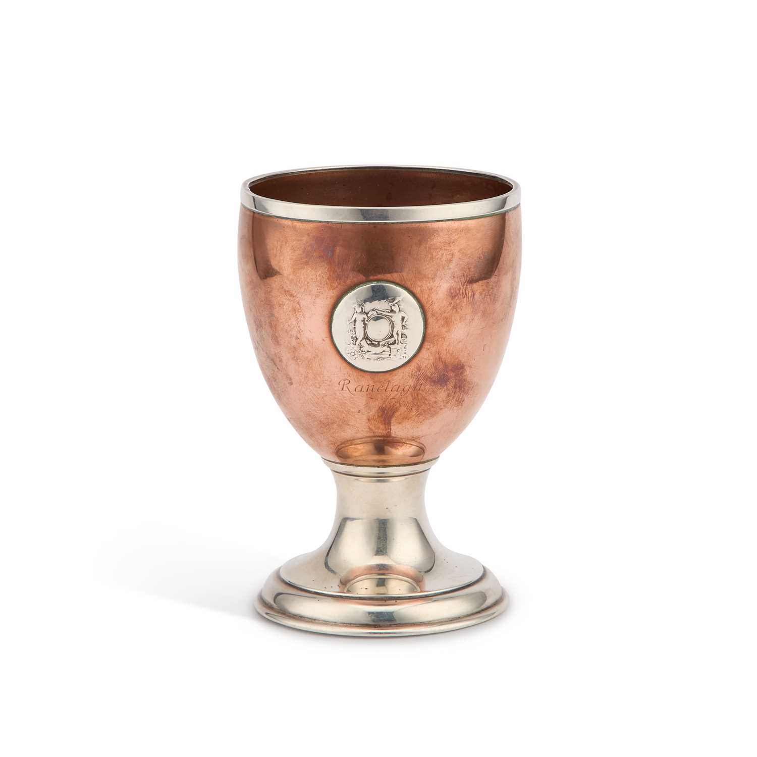 Lot 157 - KIT-KAT CLUB: A 19TH CENTURY SILVER COLOURED METAL AND COPPER GOBLET