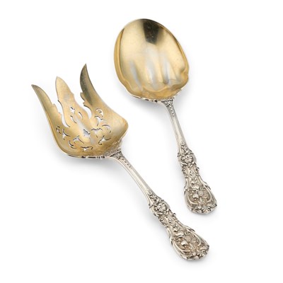 Lot 181 - A FINE PAIR OF AMERICAN STERLING SILVER SALAD SERVERS