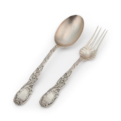 Lot 182 - TIFFANY & CO: A PAIR OF AMERICAN STERLING SILVER SALAD SERVERS