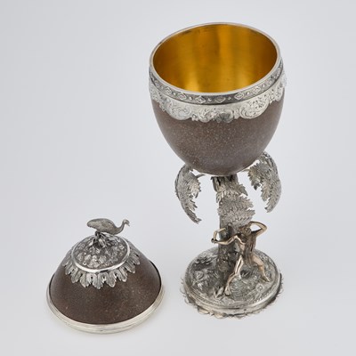 Lot 176 - A RARE AUSTRALIAN SILVER-MOUNTED EMU EGG CUP, CIRCA 1870