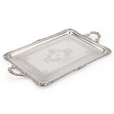 Lot 335 - A LARGE GEORGE V SILVER TWO-HANDLED TEA TRAY