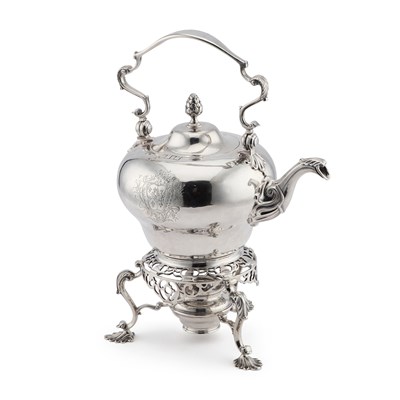 Lot 430 - AN EARLY GEORGE III SILVER KETTLE, STAND AND BURNER