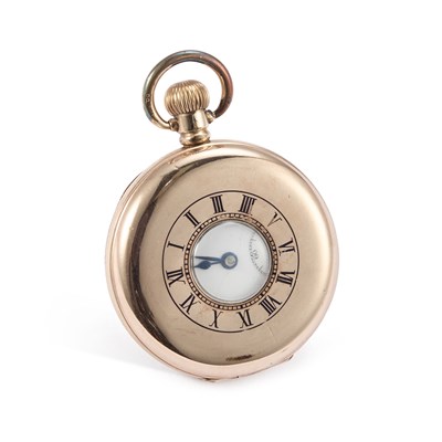 Lot 486 - A GOLD PLATED OMEGA HALF HUNTER POCKET WATCH