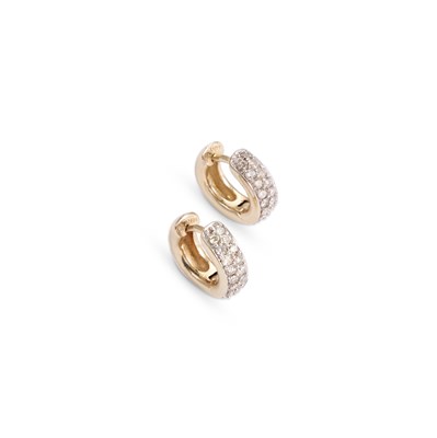 Lot 527 - A PAIR OF 14KT GOLD DIAMOND HOOP EARRINGS