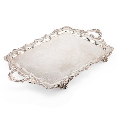 Lot 163 - A LARGE VICTORIAN SILVER-PLATED TWO-HANDLED TEA TRAY