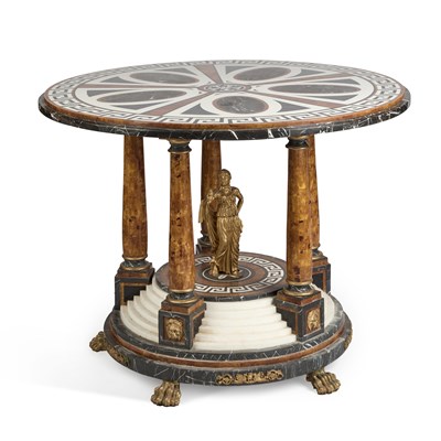 Lot 1120 - A FRENCH EMPIRE STYLE MARBLE SPECIMEN TABLE