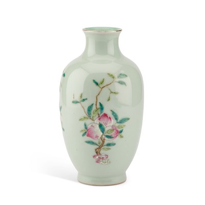 Lot 120 - A CHINESE FAMILLE ROSE CELADON-GROUND VASE