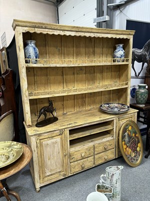 Lot 722 - A 19TH CENTURY FRENCH PAINTED PINE DRESSER AND RACK