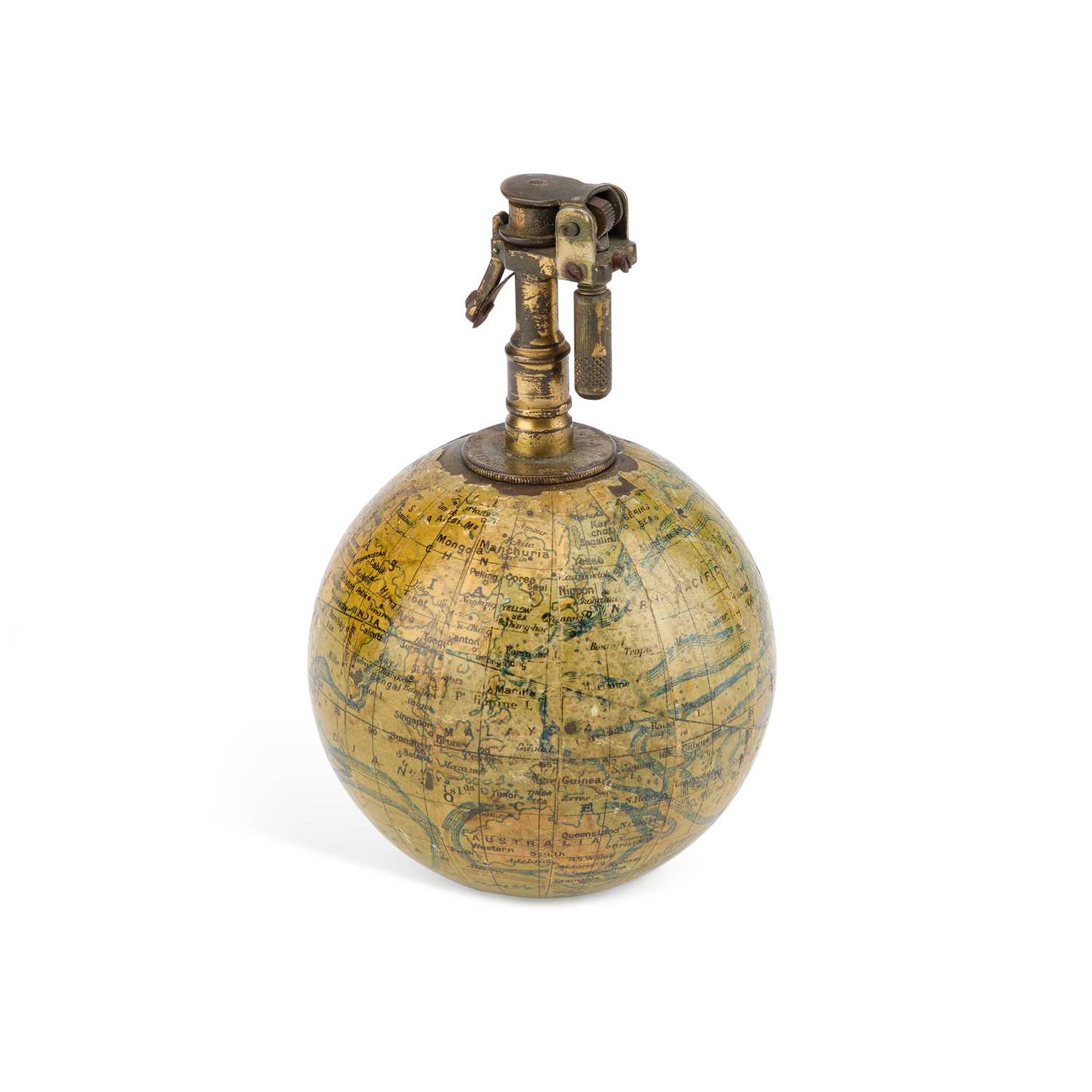Lot 832 - A MINIATURE TERRESTRIAL GLOBE CIGARETTE LIGHTER, J. FOREST, PARIS, CIRCA 1920