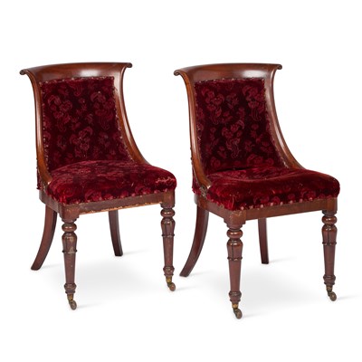 Lot 1085 - A PAIR OF VICTORIAN MAHOGANY AND UPHOLSTERED SIDE CHAIRS