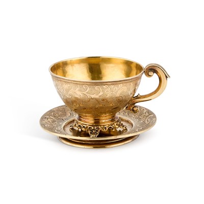 Lot 285 - A MID-19TH CENTURY FRENCH SILVER-GILT CUP AND SAUCER