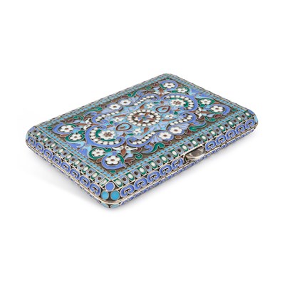 Lot 253 - A RUSSIAN SILVER AND CLOISONNÉ ENAMEL CIGARETTE CASE