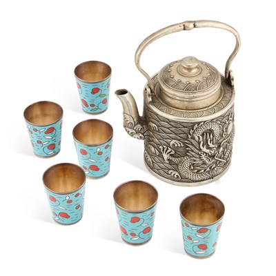 Lot 254 - A SET OF SIX RUSSIAN ENAMEL VODKA CUPS