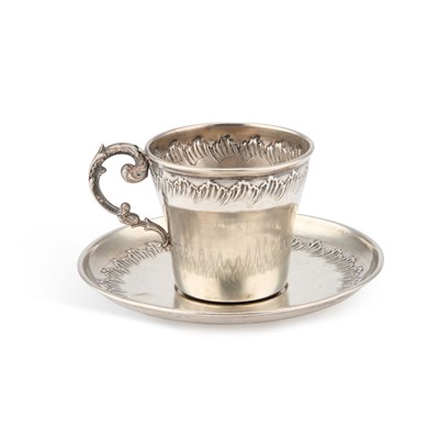 Lot 261 - AN EARLY 20TH CENTURY FRENCH SILVER CUP AND SAUCER