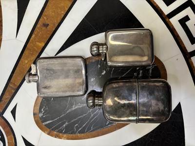 Lot 167 - TWO SILVER HIP FLASKS AND SIX SILVER-PLATED HIP FLASKS