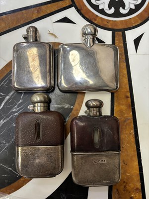 Lot 167 - TWO SILVER HIP FLASKS AND SIX SILVER-PLATED HIP FLASKS