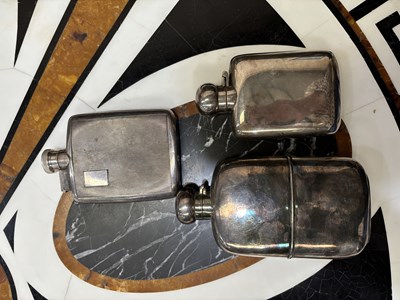 Lot 167 - TWO SILVER HIP FLASKS AND SIX SILVER-PLATED HIP FLASKS