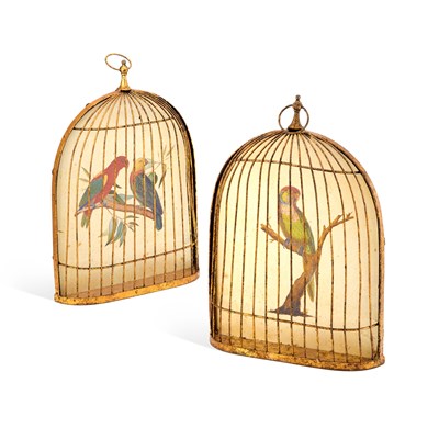 Lot 46 - A PAIR OF DECORATIVE GILT-METAL BIRDCAGE WALL HANGINGS