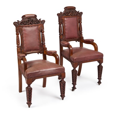 Lot 1095 - A PAIR OF VICTORIAN MAHOGANY ARMCHAIRS