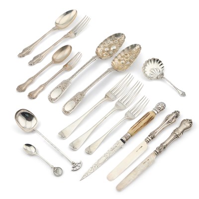 Lot 482 - A COLLECTION OF SILVER FLATWARE AND SERVING PIECES