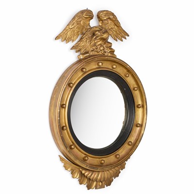 Lot 1067 - A REGENCY GILTWOOD CONVEX MIRROR