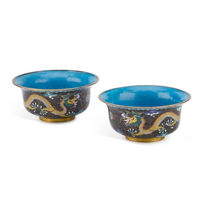 Lot 753 - A PAIR OF CHINESE CLOISONNÉ ENAMEL 'DRAGON' BOWLS