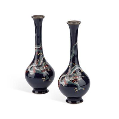 Lot 713 - A PAIR OF JAPANESE CLOISONNÉ ENAMEL 'DRAGON' VASES