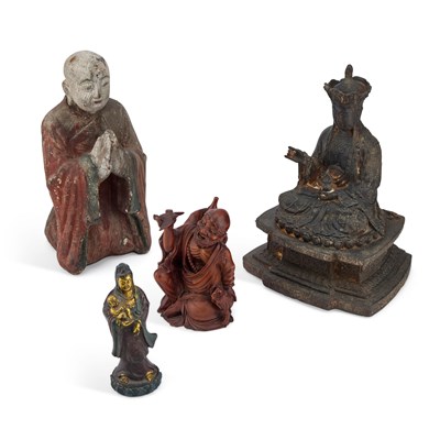 Lot 769 - A CARVED WOODEN FIGURE OF BUDDHA