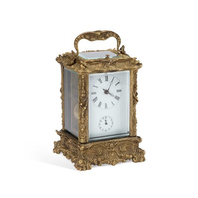 Lot 1055 - A LARGE BRASS-CASED REPEATER CARRIAGE CLOCK