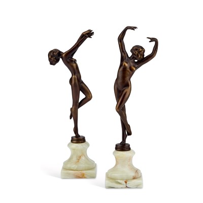 Lot 918 - AFTER JOSEF LORENZL, A PAIR OF LATER 20TH CENTURY BRONZE FIGURES