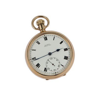 Lot 835 - A 9CT GOLD OPEN FACED BUREN POCKET WATCH