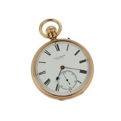 Lot 844 - AN 18CT GOLD OPEN FACED POCKET WATCH