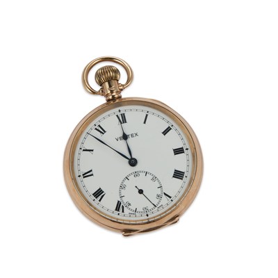 Lot 839 - A 9CT GOLD VERTEX OPEN FACED POCKET WATCH