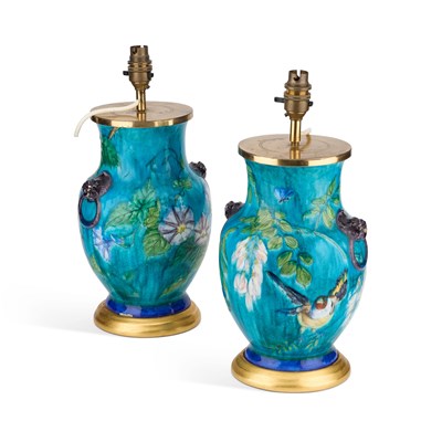 Lot 34 - A PAIR OF AESTHETIC POTTERY TABLE LAMPS, IN THE MANNER OF THEODORE DECK