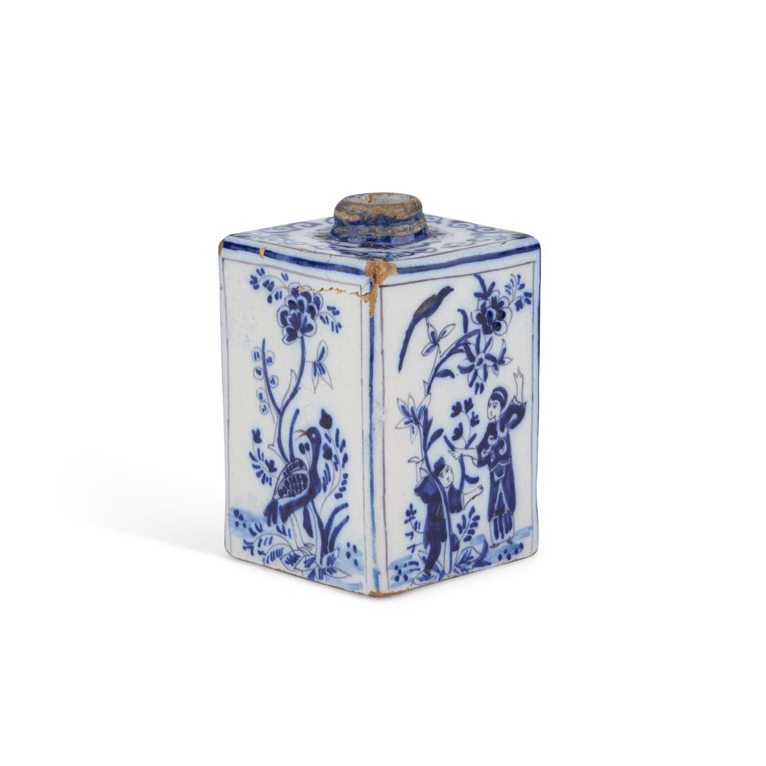 Lot 99 - AN 18TH CENTURY DUTCH DELFT BLUE AND WHITE TEA CADDY