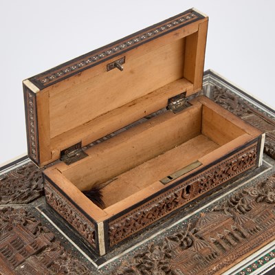 Lot 759 - AN ANGLO-INDIAN SANDALWOOD, IVORY AND SADELI WORK BOX, MID-19TH CENTURY