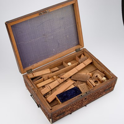 Lot 759 - AN ANGLO-INDIAN SANDALWOOD, IVORY AND SADELI WORK BOX, MID-19TH CENTURY