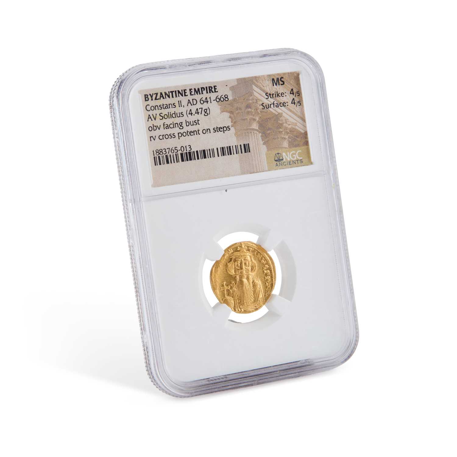 Lot 17 - CONSTANS II, BYZANTINE EMPIRE ( 641-668 A.D.), A GOLD SOLIDUS