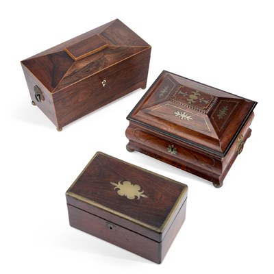 Lot 1178 - A GEORGE IV BRASS-INLAID ROSEWOOD BOX