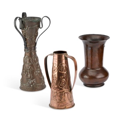 Lot 557 - THREE ARTS AND CRAFTS COPPER VASES