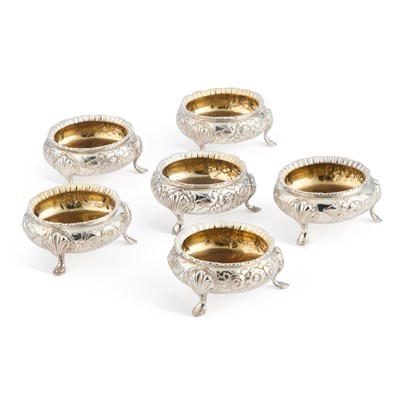 Lot 161 - A SET OF SIX LATE VICTORIAN SILVER-PLATED SALTS