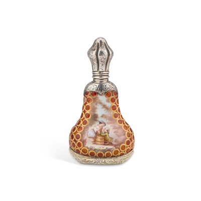 Lot 791 - A CONTINENTAL SILVER AND ENAMEL SCENT BOTTLE, 19TH CENTURY