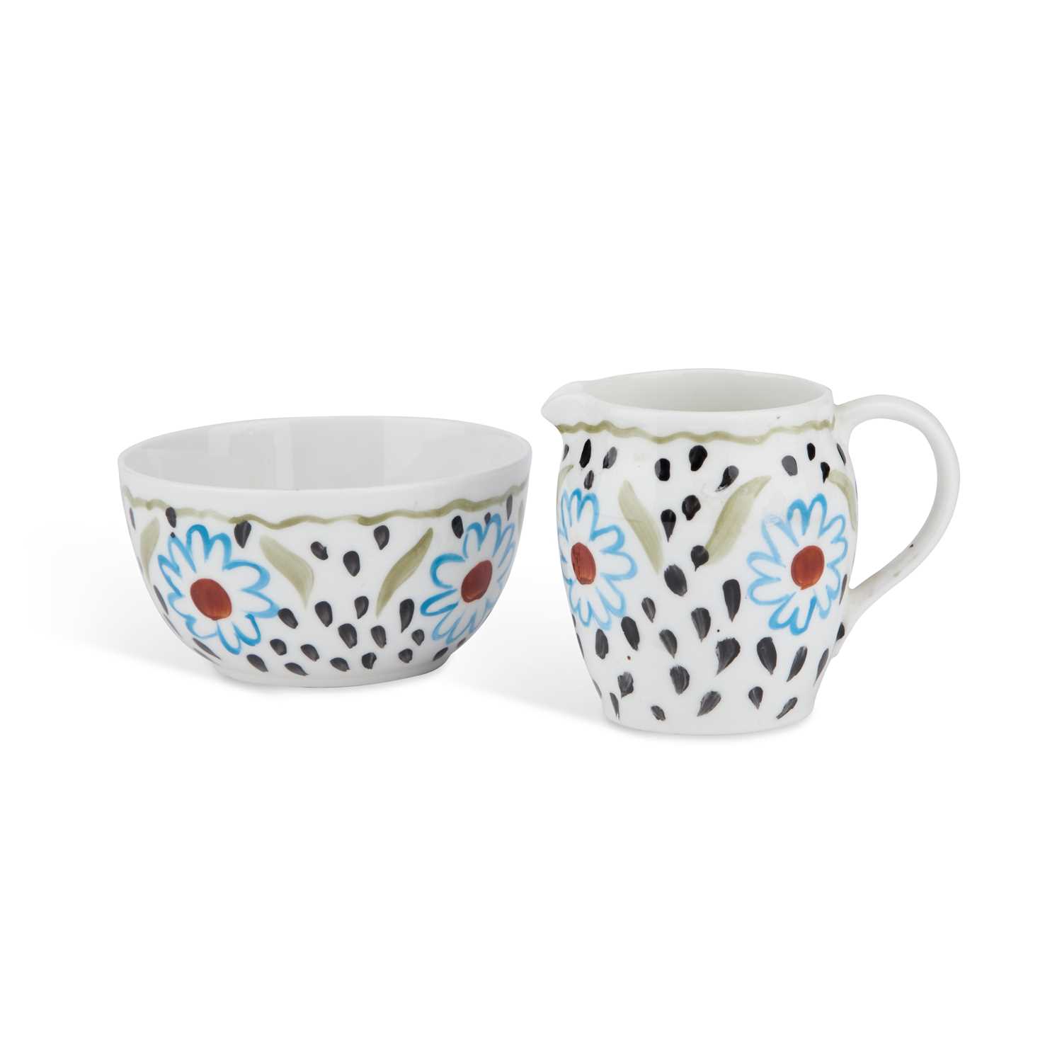 Lot 125 - ANGELICA BELL FOR FOLEY, A FLORAL DECORATED CREAM JUG AND SUGAR BOWL