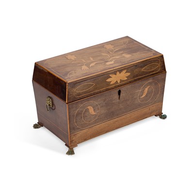 Lot 1174 - A REGENCY INLAID MAHOGANY TEA CADDY