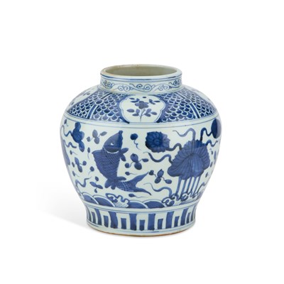 Lot 667 - A CHINESE BLUE AND WHITE 'LOTUS POND' VASE