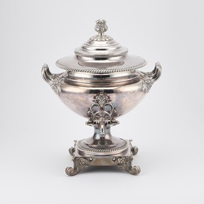 Lot 159 - A LARGE 19TH CENTURY SILVER-PLATED TEA URN